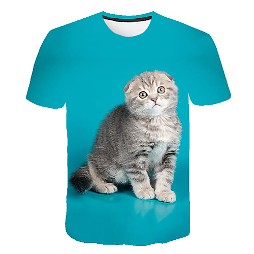 

Men's Daily Sports Basic / Exaggerated T-shirt - Color Block / 3D / Animal Print Light Blue