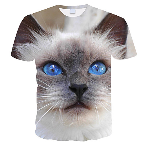 

Men's Daily Holiday Street chic / Exaggerated T-shirt - 3D / Tie Dye / Animal Cat, Print Rainbow