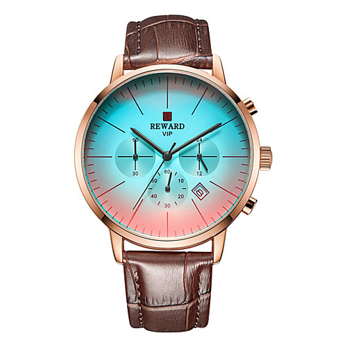 

Men's Sport Watch Quartz Genuine Leather 30 m Calendar / date / day Chronograph Day Date Analog Fashion Cool - Golden / Brown BlackGloden Blue One Year Battery Life