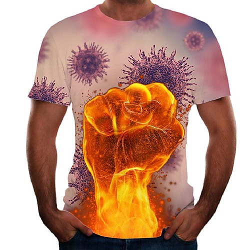 

Men's Daily Going out Basic / Street chic T-shirt - Color Block / Flame / Simulation Print Rainbow
