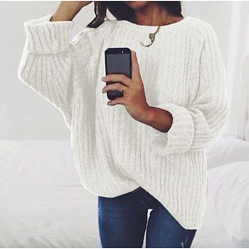 

Women's Solid Colored Long Sleeve Pullover Sweater Jumper, Round Black / White / Army Green S / M / L
