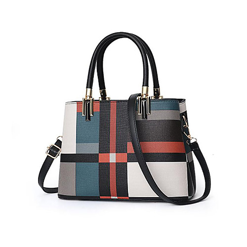 

Women's Polyester / PU Top Handle Bag Geometric Pattern Black / Brown / Red