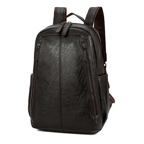 

Large Capacity PU Zipper Commuter Backpack Solid Color Outdoor Brown / Black