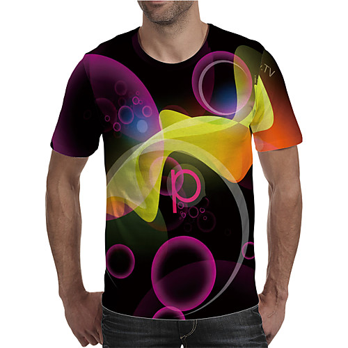 

Men's Holiday Going out Street chic / Exaggerated T-shirt - Geometric / Color Block / 3D Print Rainbow