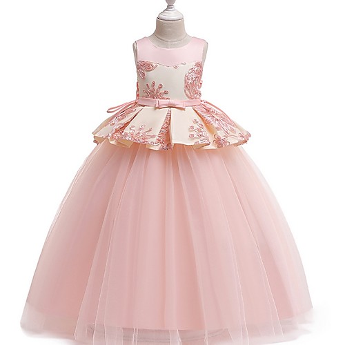 

Princess Round Floor Length Cotton Junior Bridesmaid Dress with Bow(s) / Appliques