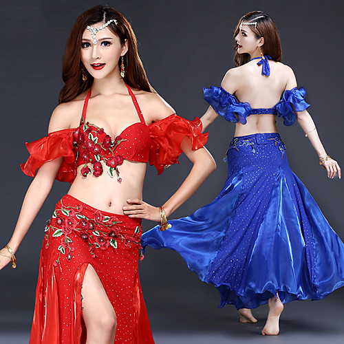 

Women's Dancer Belly Dance Masquerade Halloween Polyster Fuchsia Red Blue Skirts Bra