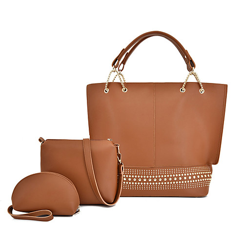 

Women's Zipper PU Bag Set Solid Color 3 Pcs Purse Set Black / Brown / Blushing Pink