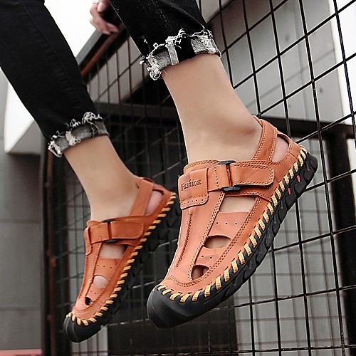 

Men's Leather Spring & Summer Classic Sandals Walking Shoes Breathable Light Brown / Dark Brown / Black