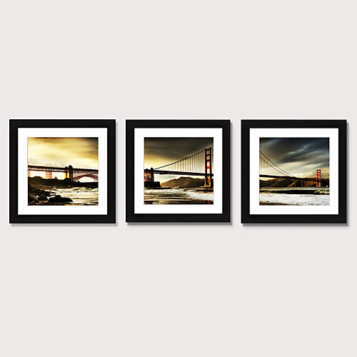 

Framed Art Print Framed Set 3 - Landscape Bridge Scenic PS Illustration Wall Art