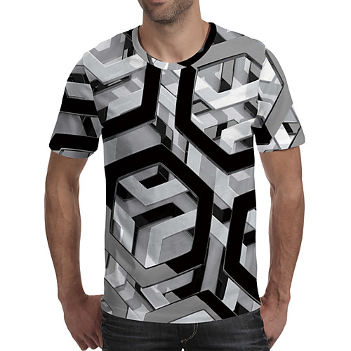 

Men's Daily Going out Exaggerated T-shirt - Geometric / 3D / Graphic Print Rainbow