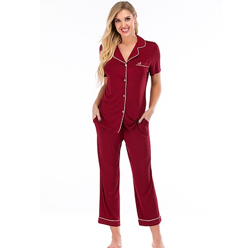 

Women's Shirt Collar Suits Pajamas Solid Colored