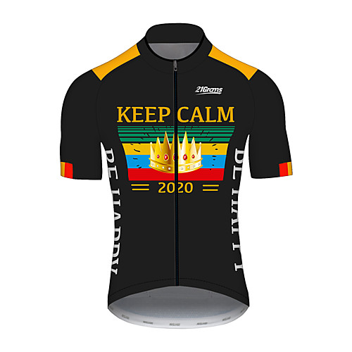 

21Grams Men's Short Sleeve Cycling Jersey Black / Yellow Crown Bike Jersey Top Mountain Bike MTB Road Bike Cycling UV Resistant Breathable Quick Dry Sports Clothing Apparel / Stretchy / Race Fit