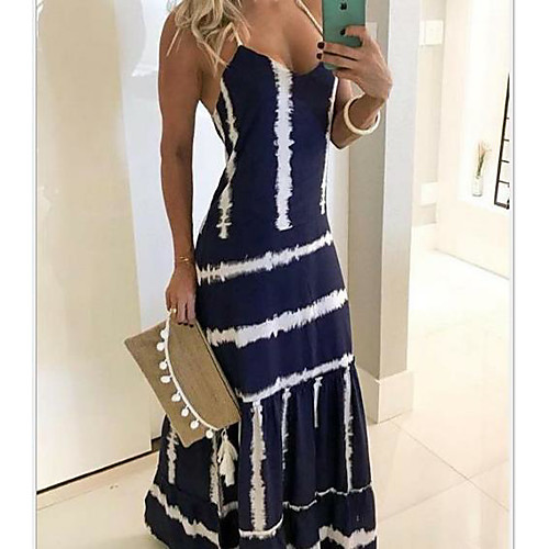 

Women's Maxi Black Dress Loose Color Block Strap S M