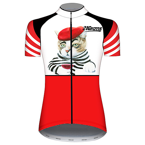 

21Grams Women's Short Sleeve Cycling Jersey 100% Polyester Red and White Cat Animal Bike Jersey Top Mountain Bike MTB Road Bike Cycling UV Resistant Breathable Quick Dry Sports Clothing Apparel