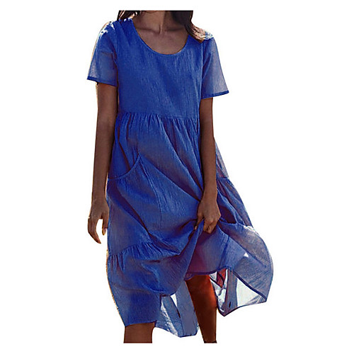 

Women's Green Blue Dress Loose Solid Color S M