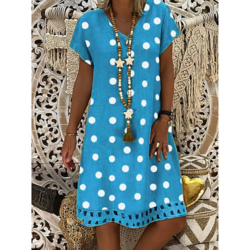 

Women's Yellow Khaki Dress Loose Polka Dot V Neck S M