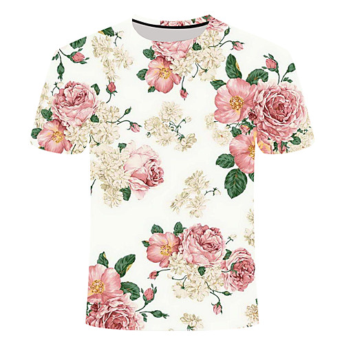 

Men's Daily Going out Basic / Chinoiserie T-shirt - Floral / 3D Print White