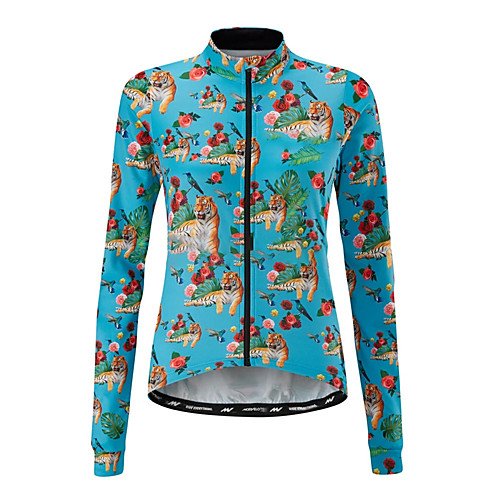 

21Grams Women's Long Sleeve Cycling Jersey 100% Polyester BlueOrange Animal Floral Botanical Tiger Bike Jersey Top Mountain Bike MTB Road Bike Cycling UV Resistant Breathable Quick Dry Sports