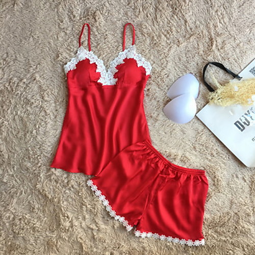 

Women's Backless Suits Nightwear Solid Colored Red White Black S M L