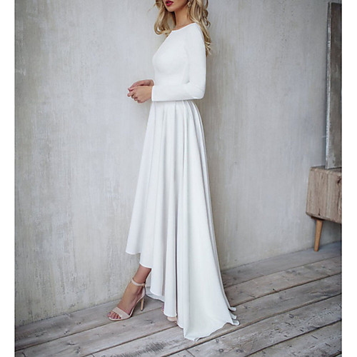 

A-Line Jewel Neck Floor Length Polyester Minimalist / White Engagement / Formal Evening Dress with Pleats 2020
