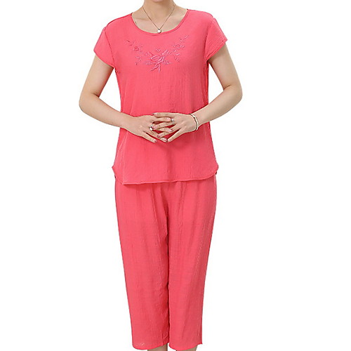 

Women's Round Neck Suits Pajamas Solid Colored