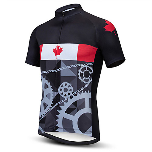 

21Grams Men's Short Sleeve Cycling Jersey 100% Polyester Black Dark Grey GrayWhite Stripes American / USA Italy Bike Jersey Top Mountain Bike MTB Road Bike Cycling UV Resistant Breathable Quick Dry