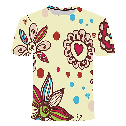 

Men's Daily Going out Basic T-shirt - Floral / Geometric / 3D Print Yellow