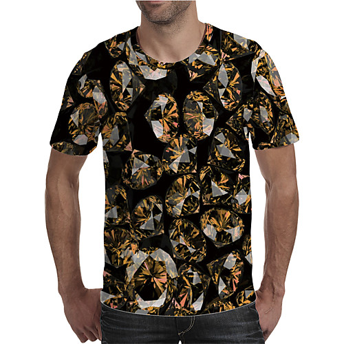 

Men's Holiday Going out Street chic / Exaggerated T-shirt - Geometric / Color Block / 3D Print Rainbow