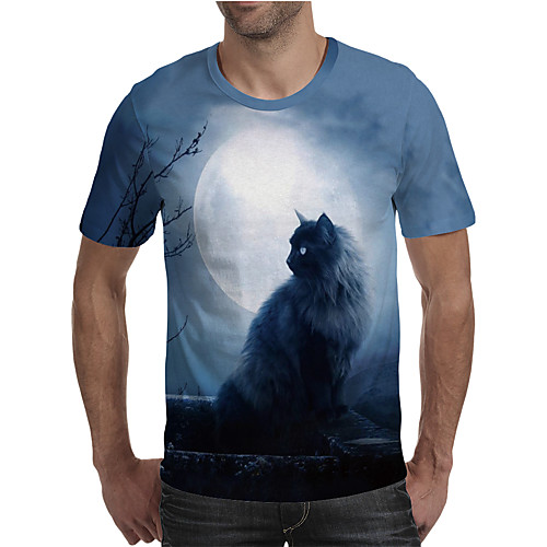 

Men's Plus Size 3D Graphic Pleated Print T-shirt Street chic Exaggerated Daily Going out Round Neck Rainbow / Short Sleeve / Animal