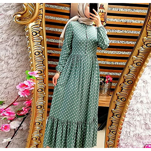 

Women's Maxi Red Green Dress Shift Polka Dot S M