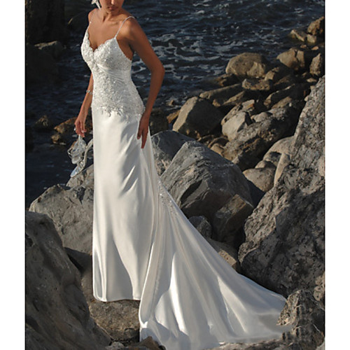 

Mermaid / Trumpet V Neck Sweep / Brush Train Lace Sleeveless Formal / Beach Wedding Dresses with Appliques 2020