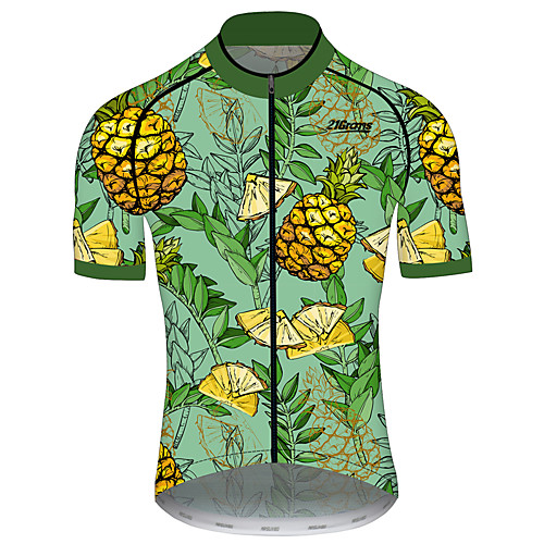 

21Grams Men's Short Sleeve Cycling Jersey Black / Green Floral Botanical Fruit Tropical Flowers Bike Jersey Top Mountain Bike MTB Road Bike Cycling UV Resistant Breathable Quick Dry Sports Clothing