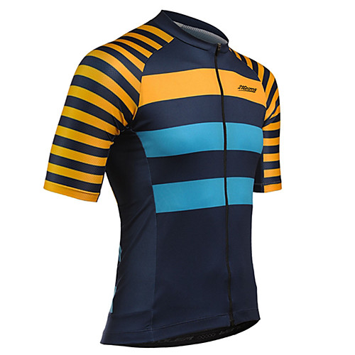 

21Grams Men's Short Sleeve Cycling Jersey 100% Polyester BlueOrange Stripes Bike Jersey Top Mountain Bike MTB Road Bike Cycling UV Resistant Breathable Quick Dry Sports Clothing Apparel / Stretchy