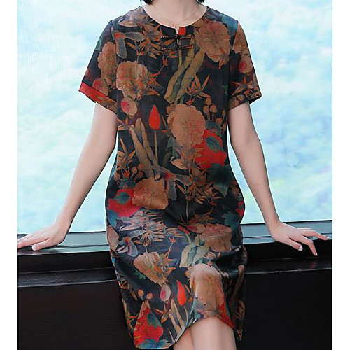 

Women's Army Green Dress Shift Print L XL