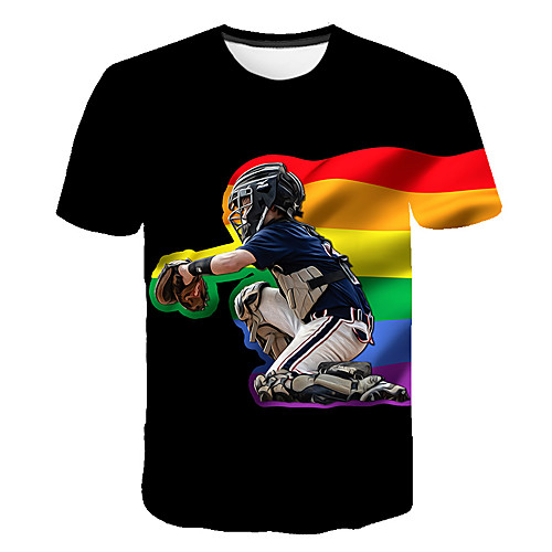 

Men's Daily Going out Basic T-shirt - 3D / Rainbow / Portrait Print Black