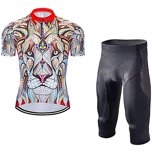 

21Grams Men's Short Sleeve Cycling Jersey with Shorts Black / Red Geometic Animal Lion Bike Clothing Suit UV Resistant Breathable 3D Pad Quick Dry Sweat-wicking Sports Geometic Mountain Bike MTB Road