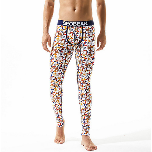 

Compression Gym Men's Normal Cotton Sexy Long Johns Geometric Mid Waist