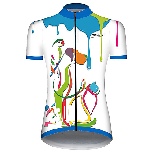 

21Grams Women's Short Sleeve Cycling Jersey 100% Polyester Blue / White Cat Dog Animal Bike Jersey Top Mountain Bike MTB Road Bike Cycling UV Resistant Breathable Quick Dry Sports Clothing Apparel