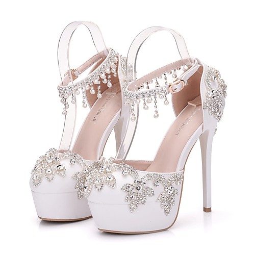 

Women's Heels Stiletto Heel Round Toe Rhinestone / Sparkling Glitter / Buckle PU Vintage / Sweet Spring & Summer / Fall & Winter Silver / Wedding / Party & Evening