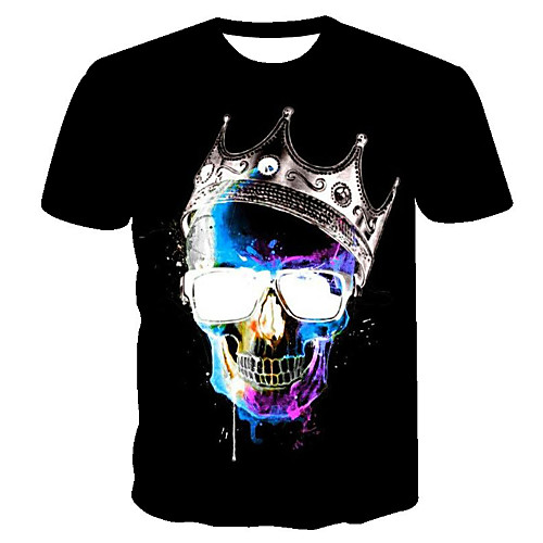 

Men's Daily Going out Basic T-shirt - Geometric / 3D / Skull Print Black