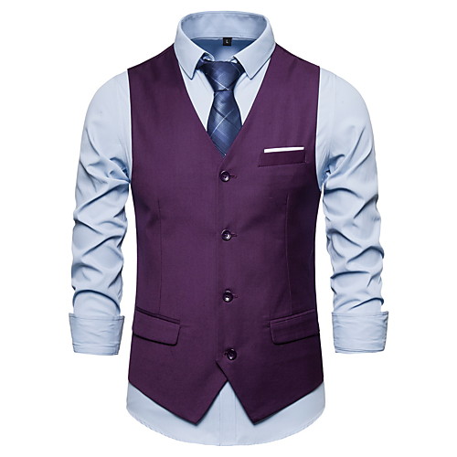

Men's Vest, Solid Colored V Neck Polyester Wine / Purple / Light gray