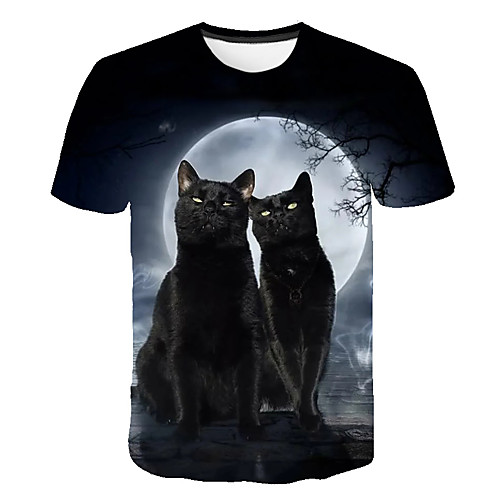 

Men's EU / US Size Geometric 3D Cat Print Slim T-shirt Vintage Daily Going out Round Neck Royal Blue / Short Sleeve / Animal