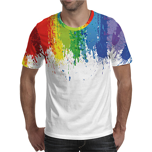 

Men's Holiday Going out Street chic / Exaggerated T-shirt - Geometric / Color Block / 3D Print Rainbow
