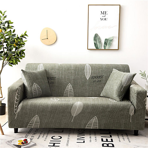 

Leaves Print Dustproof Stretch Slipcovers Stretch Sofa Cover Super Soft Fabric Couch Cover (You will Get 1 Throw Pillow Case as free Gift)