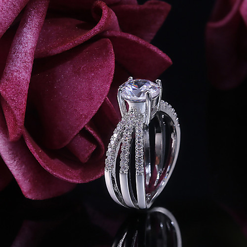 

Women's Ring Belle Ring AAA Cubic Zirconia 1pc White Copper Silver-Plated Irregular Statement Luxury Party Evening Gift Jewelry Geometrical Wearable