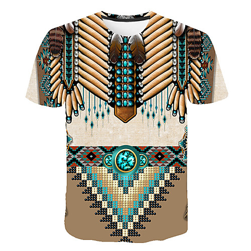 

Men's Daily Going out Basic T-shirt - 3D / Graphic / Tribal Print Gray