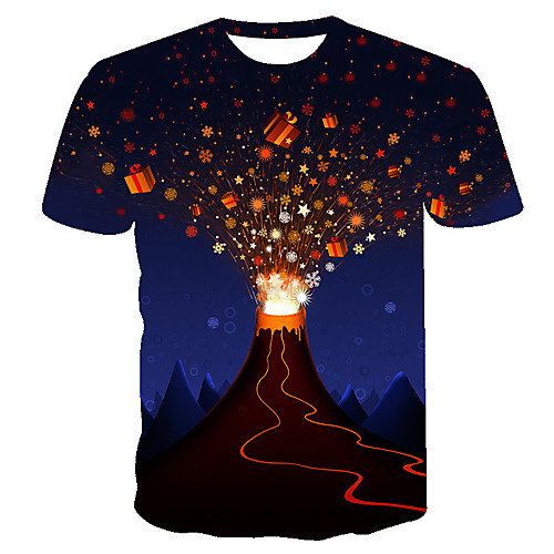 

Men's Daily Going out Basic T-shirt - 3D / Flame Print Royal Blue