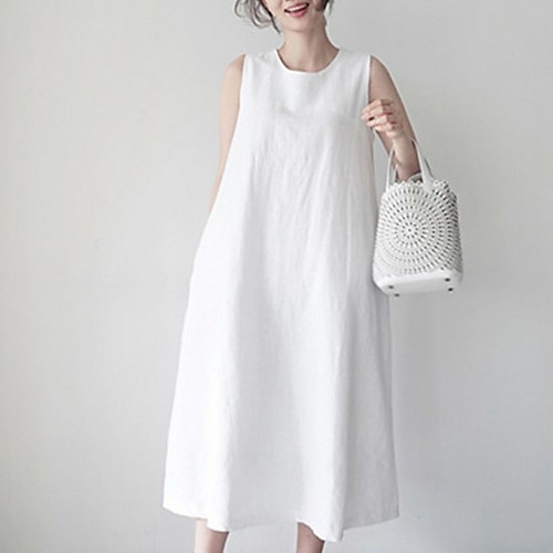 

Women's Yellow White Dress Loose Solid Color S M Loose