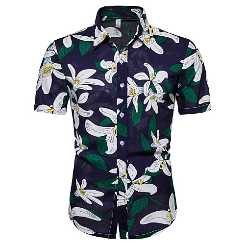 

Men's Daily Going out Basic / Exaggerated T-shirt - Floral / Color Block Navy Blue