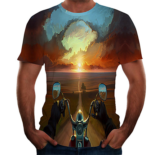 

Men's Daily Basic T-shirt - Color Block / 3D Print Rainbow